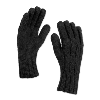 100% alpaca gloves, 'Lush Grey' - Alpaca Wool Gloves from Peru