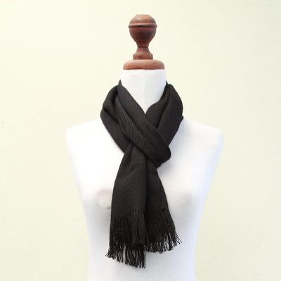100% alpaca scarf, 'Elegant Ebony' - Black Hand Made Finest Alpaca Wool Scarf