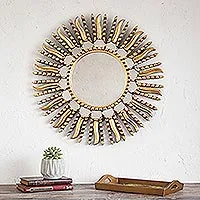 Mirror, 'Summer Sun' - Unique Bronze Leaf Round Gilded Wall Mirror 