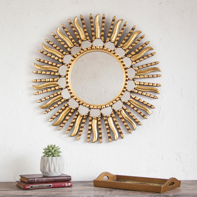 Mirror, 'Summer Sun' - Unique Bronze Leaf Round Gilded Wall Mirror 