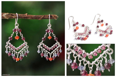 Garnet and iolite chandelier earrings, Fiesta