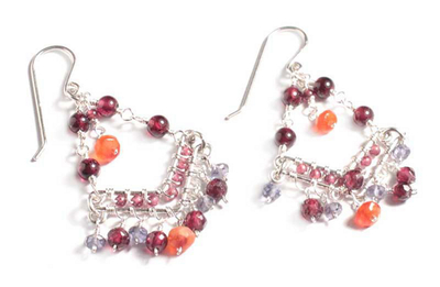 Garnet and iolite chandelier earrings
