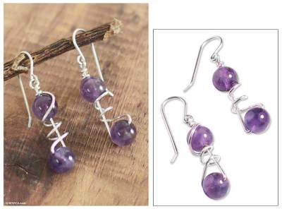 Amethyst dangle earrings, 'Young Love' - Amethyst dangle earrings
