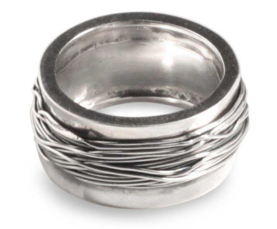 Silver band ring, 'Endless Path' - Hand Crafted Modern Fine Silver Band Ring