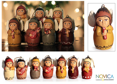 Ceramic ornaments, 'Angel Orchestra' (set of 7) - Christmas Holiday Ceramic Angel Ornaments (Set of 7)