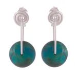 Chrysocolla dangle earrings, 'Magic Circle' - Modern Sterling Silver Chrysocolla Dangle Earrings