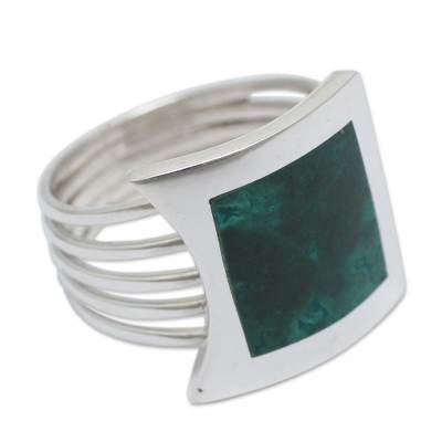 Chrysocolla cocktail ring, 'Glimpse of Nature' - Peru Silver And Chrysocolla Ring