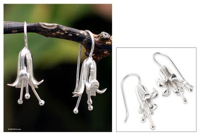 Silver flower earrings, 'Lily' - Collectible Floral Fine Silver Drop Earrings
