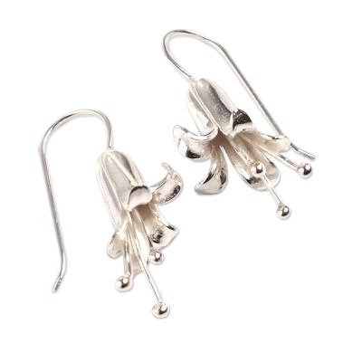 Silver flower earrings, 'Lily' - Collectible Floral Fine Silver Drop Earrings