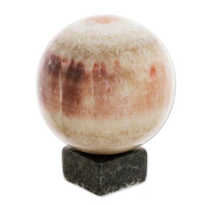 Red calcite sphere, 'Ganymede' - Hand Carved Gemstone Sphere Sculpture