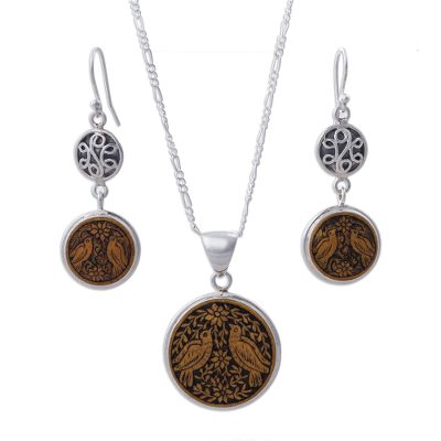 Mate gourd jewelry set, 'Love and Peace' - Mate Gourd Earrings and Necklace Jewelry Set
