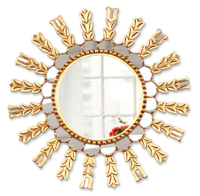 Mirror, 'Sun Medallion' - Unique Mohena Wood Wall Mirror