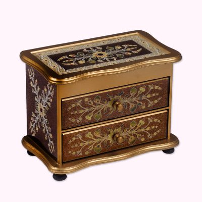 Painted glass jewelry box, 'Splendor' - Unique Reverse Painted Glass Jewelry Box