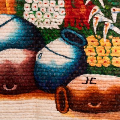 Tapiz de lana - Tapiz peruano de lana floral para colgar en la pared