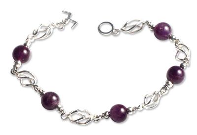Amethyst beaded bracelet, 'Violet Twist' - Collectible Sterling Silver Beaded Amethyst Bracelet
