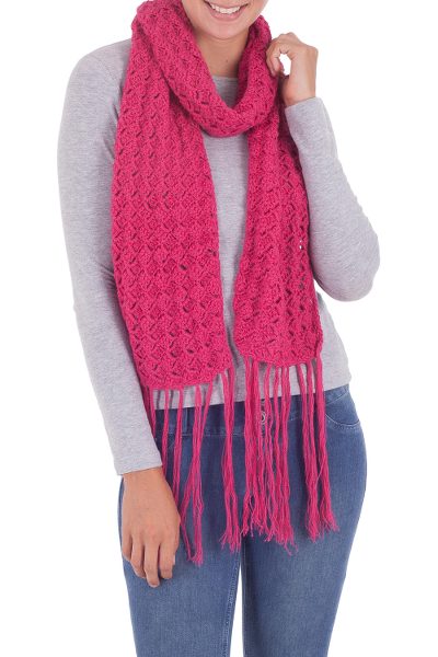 100% alpaca scarf, 'Rose Starburst' - Women's Alpaca Wool Crochet Scarf