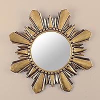 Mohena wood mirror, 'Cuzco Sun' (medium) - Handcrafted Gilded Wood Mirror (Medium)