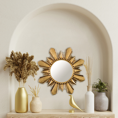 Espejo de madera Mohena, (mediano) - Espejo artesanal de madera dorada (mediano)