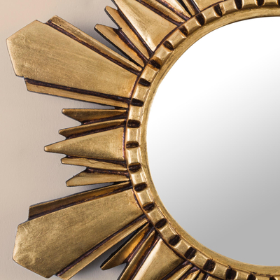 Mohena-Holzspiegel, „Cuzco Sun“ (mittelgroß) – Handgefertigter vergoldeter Holzspiegel (mittelgroß)