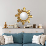 Mohena wood mirror, 'Cuzco Sun' (large) - Unique Round Gilded Wood Mirror (22") with Bronze Leaf