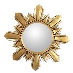 Mohena wood mirror, 'Cuzco Sun' (large) - Unique Round Gilded Wood Mirror (22") with Bronze Leaf