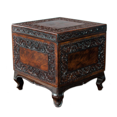 Wood and leather accent table, 'Tradition' - Handcrafted Colonial Leather Wood Accent Trunk and Storage