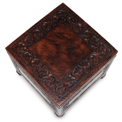 Wood and leather accent table, 'Tradition' - Handcrafted Colonial Leather Wood Accent Trunk and Storage