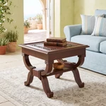 Mohena wood and leather accent table, 'Fern Garland' - Peruvian Contemporary Leather Wood Accent Table