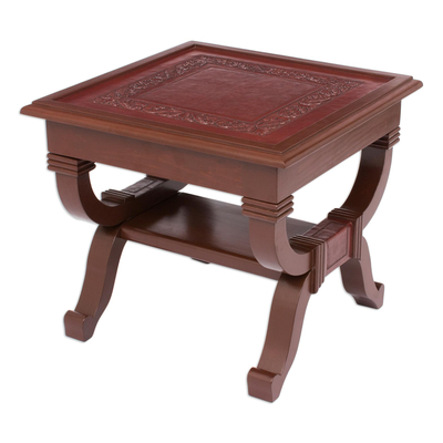 Peruvian Contemporary Leather Wood Accent Table