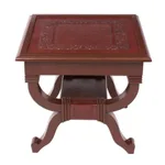 Mohena wood and leather accent table, 'Fern Garland' - Peruvian Contemporary Leather Wood Accent Table