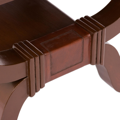 Mohena wood and leather accent table, 'Fern Garland' - Peruvian Contemporary Leather Wood Accent Table