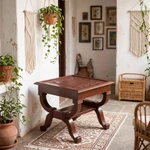 Mohena wood and leather accent table, 'Fern Garland' - Peruvian Contemporary Leather Wood Accent Table