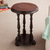 Mohena wood and leather accent table, 'Pedestal' - Traditional Leather Pedestal Wood Accent Table thumbail