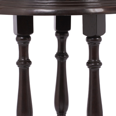 Mohena wood and leather accent table, 'Pedestal' - Traditional Leather Pedestal Wood Accent Table