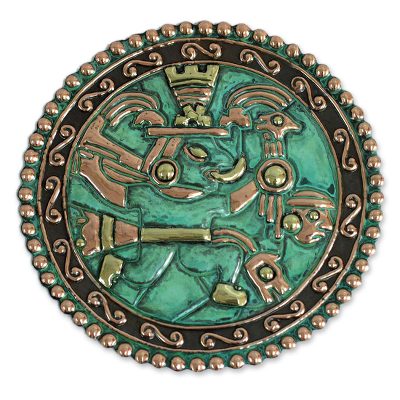 Bronze and copper plate, 'Chasqui Messenger' - Bronze and copper plate