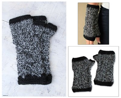 100% alpaca fingerless mitts, 'Winter Bouquet' - Alpaca Wool Fingerless Crochet Gloves