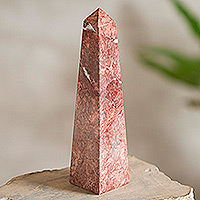 Garnet obelisk, 'Inner Fire' - Unique Gemstone Red Obelisk Sculpture from Peru