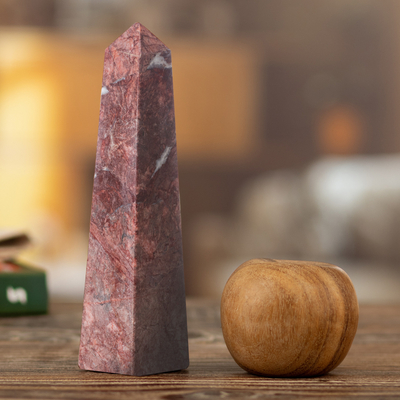 Garnet obelisk, 'Inner Fire' - Unique Gemstone Red Obelisk Sculpture from Peru