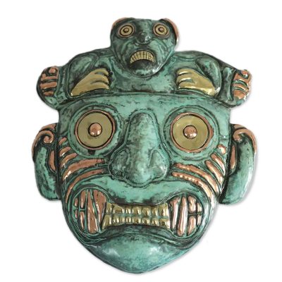 Bronze and copper mask, 'Chavin Personage' - Hand Made Archaeological Bronze Copper Mask