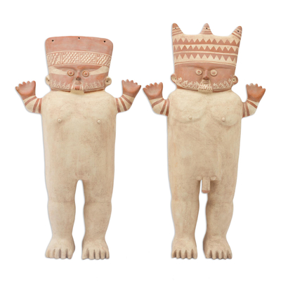 Ceramic sculptures, 'Cuchimilco Couple' (pair, large) - Ceramic sculptures (Pair, Large)