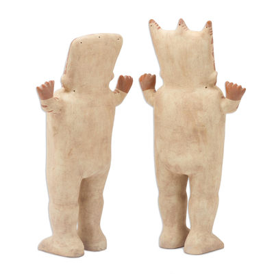 Ceramic sculptures, 'Cuchimilco Couple' (pair, large) - Ceramic sculptures (Pair, Large)