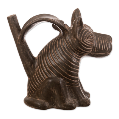 Escultura de cerámica - Escultura de perro de cerámica arqueológica peruana hecha a mano
