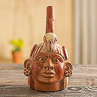 Ceramic sculpture, 'Condor Man' - Unique Peruvian Archaeological Ceramic Sculpture