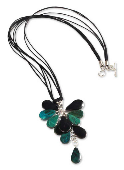 Chrysocolla and onyx necklace, 'Andean Cluster' - Chrysocolla and onyx necklace
