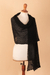 Alpaca blend shawl, 'Muse in Black' - Alpaca Wool Solid Shawl from Peru (image 2c) thumbail