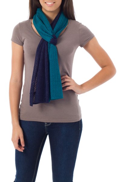 Alpaca blend scarf, 'Bold Blue' - Unique Alpaca Wool Solid Scarf