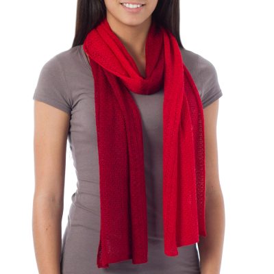Alpaca blend scarf, 'Bold Red' - Alpaca blend scarf