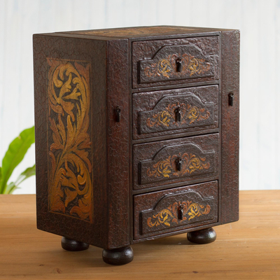Cedar jewelry box, 'Royal Heritage' - Hand Painted Cedar Jewelry Box from Peru