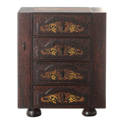 Cedar jewelry box, 'Royal Heritage' - Hand Painted Cedar Jewelry Box from Peru