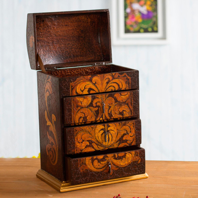 Cedar jewelry box, 'Love Blossom' - Hand Painted Wood Jewelry Box